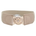 thumbnail image 2 of Women Beige Elastic Fashion Belt Gold Metal Flower Buckle S M, 2 of 14
