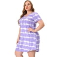 thumbnail image 3 of Vestido De TalGrande PaMujer, Túnica, Cuello En V, ManCorta, Dobladillo Redondo, Teñido Anudado, VestidosMedPierMorado claro 2X, 3 of 6