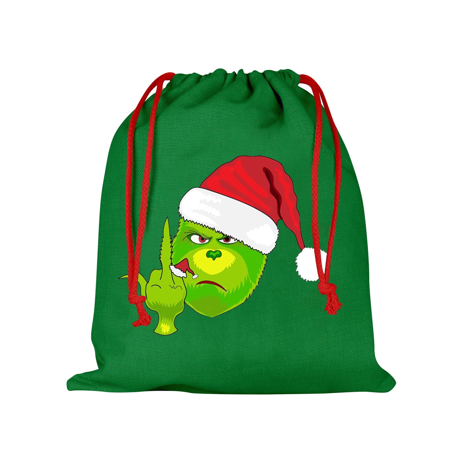 Grinch Christmas Decorations Cartoon Green Printing Drawstring
