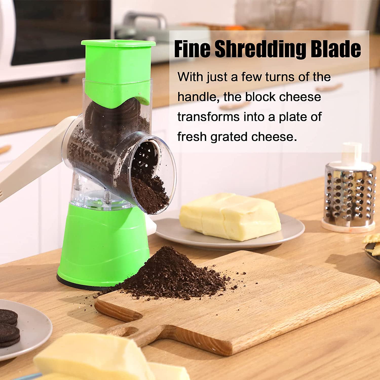 Cheese Shredders Spin Cheese Grater 3in1 With Hand Guard+Storage  Multifunctional Rotary Cheese Grater Removable Cheese Grater Grinder (Color  : Green)