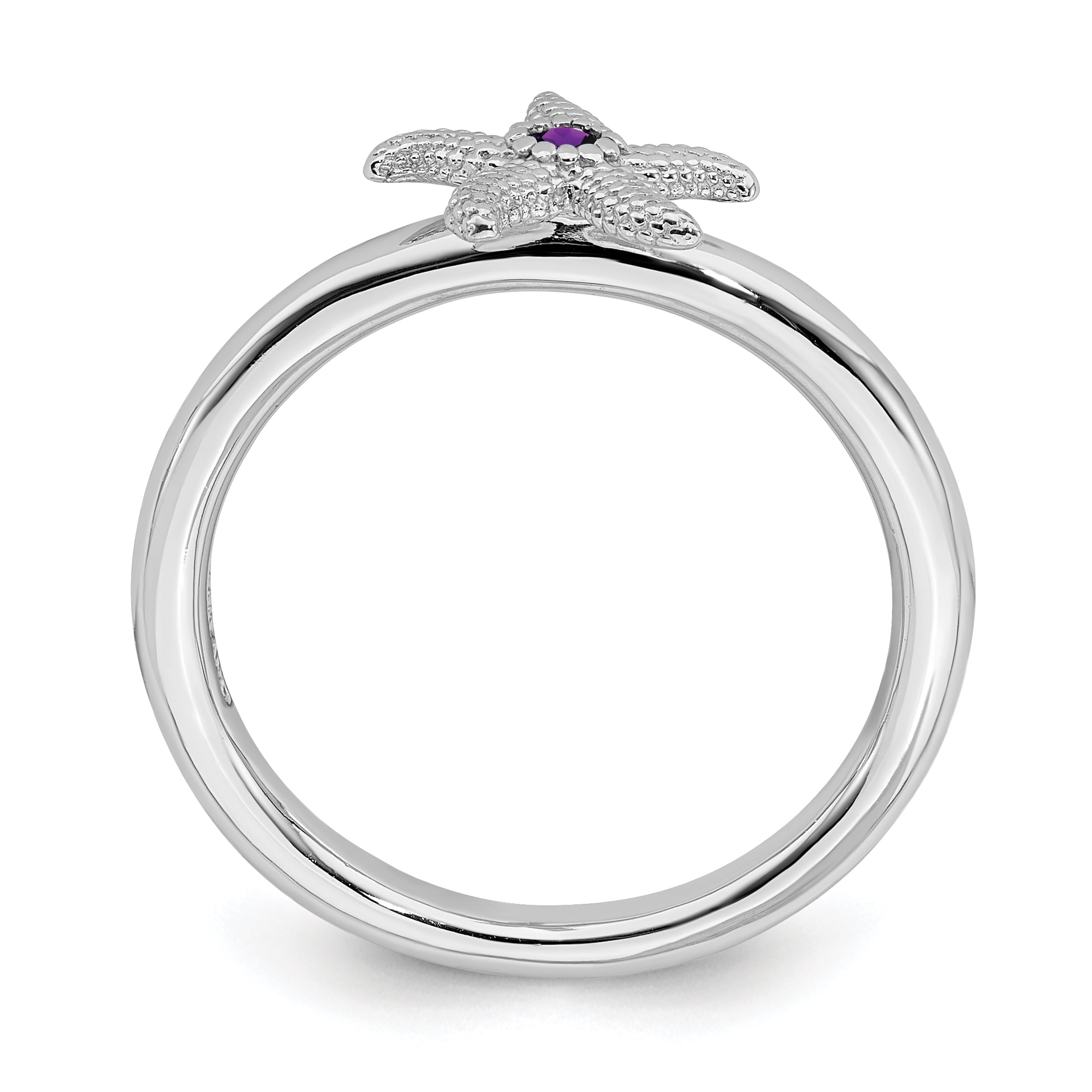 Amethyst Sterling Silver Starfish Ring