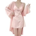 thumbnail image 1 of Conjunto de pijama para mujer, bata de seda con camisón sexy, 2 piezas, camisón de encaje con cuello en V, 1 of 6