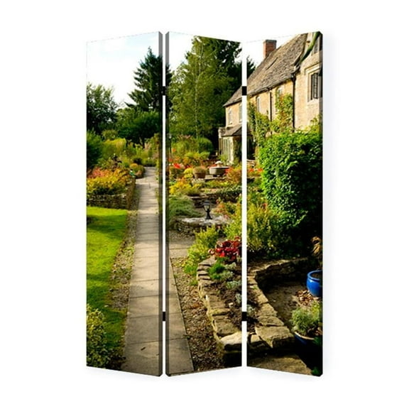 HomeStock Coastal Cool English Garden Canvas Room Divider with 3 Panels, Double-Sided Complementary Designs, Lightweight and Portable Privacy Screen for Living Rooms