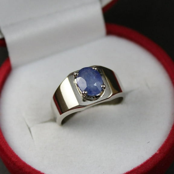 Natural Unheated and Untreated Ceylon Blue Sapphire Neelam Stone Elegant Style Ring for Men and Women in 925 Sterling Silver