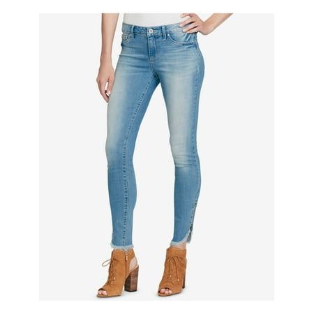 JESSICA SIMPSON $89 Womens Blue Frayed Super Skinny Jeans 29 WAIST Juniors B+B