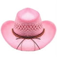 thumbnail image 3 of PINK Tea Stain Straw COWBOY HAT w/ Turquoise Blue Beads WOMEN WESTERN Cowgirl Adult size, 3 of 3