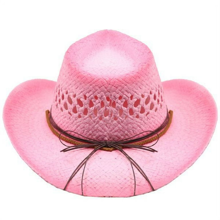 PINK Tea Stain Straw COWBOY HAT w Turquoise Blue Beads WOMEN WESTERN Cowgirl Adult size Walmart