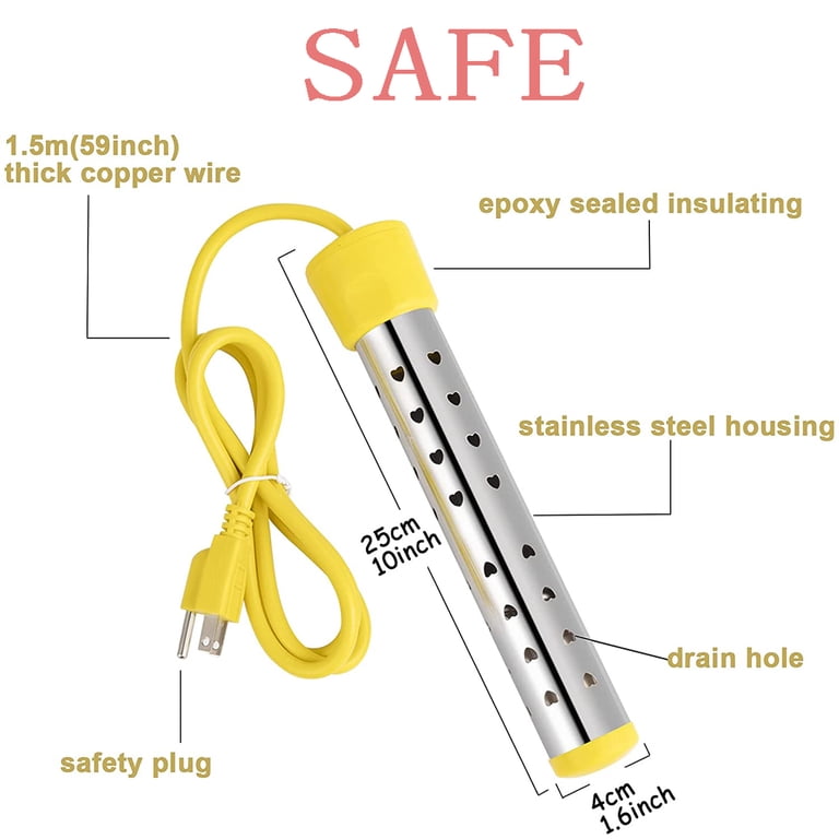 Fast-heating Immersion Water Heater for Winter, 1500W Portable Bucket Water  Heater with Thermostat u0026 Thermometer for Hot Tub, Inflatable Pool, Bathtub,  Auto Shut Off, 110V US Plug - Walmart.com