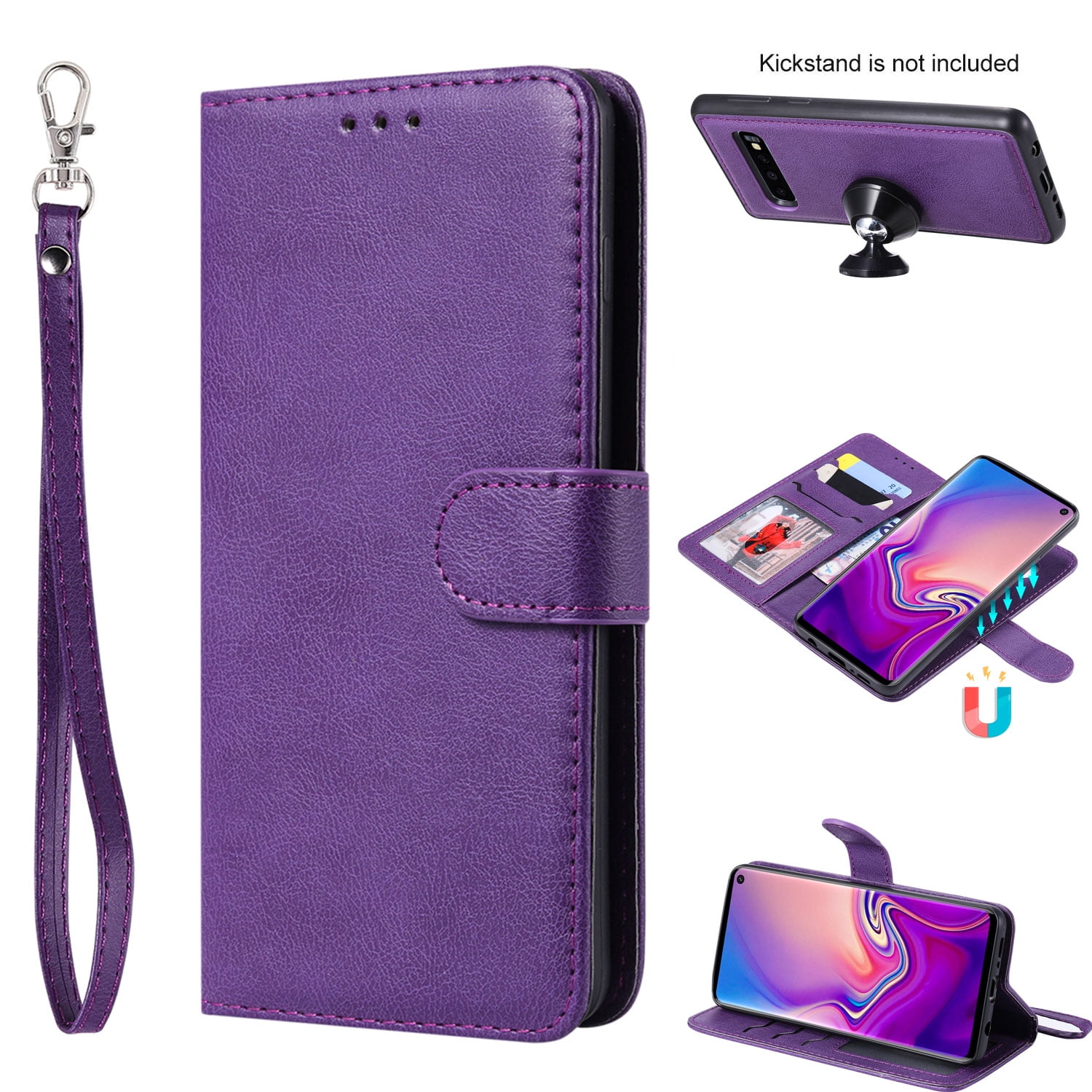 Flip Case Fit for Samsung Galaxy S10 Kickstand Card Holders Luxury Purple Leather Cover Wallet for Samsung Galaxy S10 