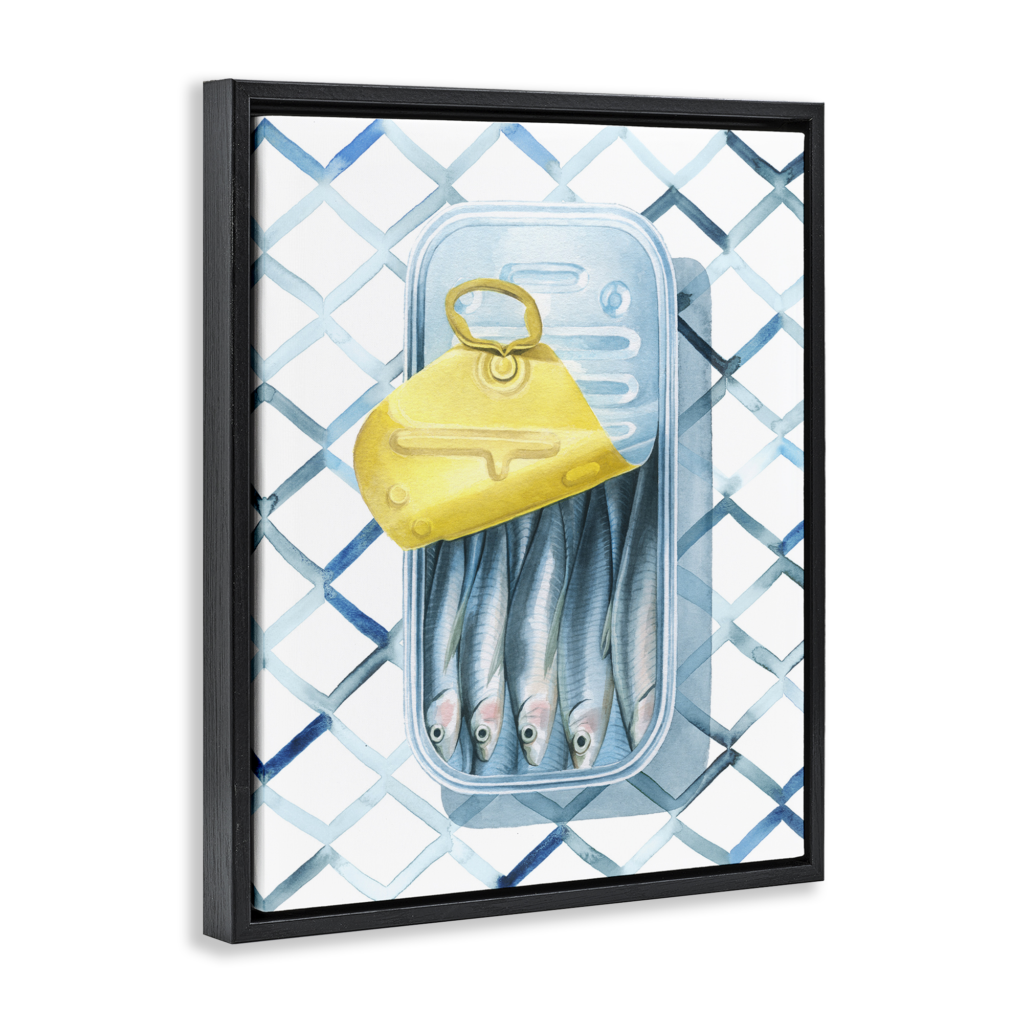 Stupell Industries Geometric Sardines Can Food & Beverage Painting Black Floater Framed Art Print Wall Art, 25 x 31