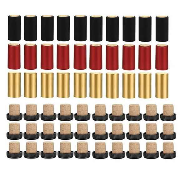 60Pcs Wine Sealer for Wine Bottles, 30Pcs Wine Bottle Cork Stoppers and 30Pcs PVC Heat Shrink Capsule
