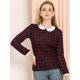 thumbnail image 2 of INSPIRE CHIC Blusaa Cuadros Cuello Peter Pan Manga Abullonada En Contraste Camisa Para Mujer Rojo XS, 2 of 6