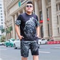 thumbnail image 3 of Conjunto deportivo básico esencial para hombre, camiseta, chándal, sudadera de verano, top estético, ropa holgada para hombre, conjuntos de pantalones cortos elásticos S, 3 of 5