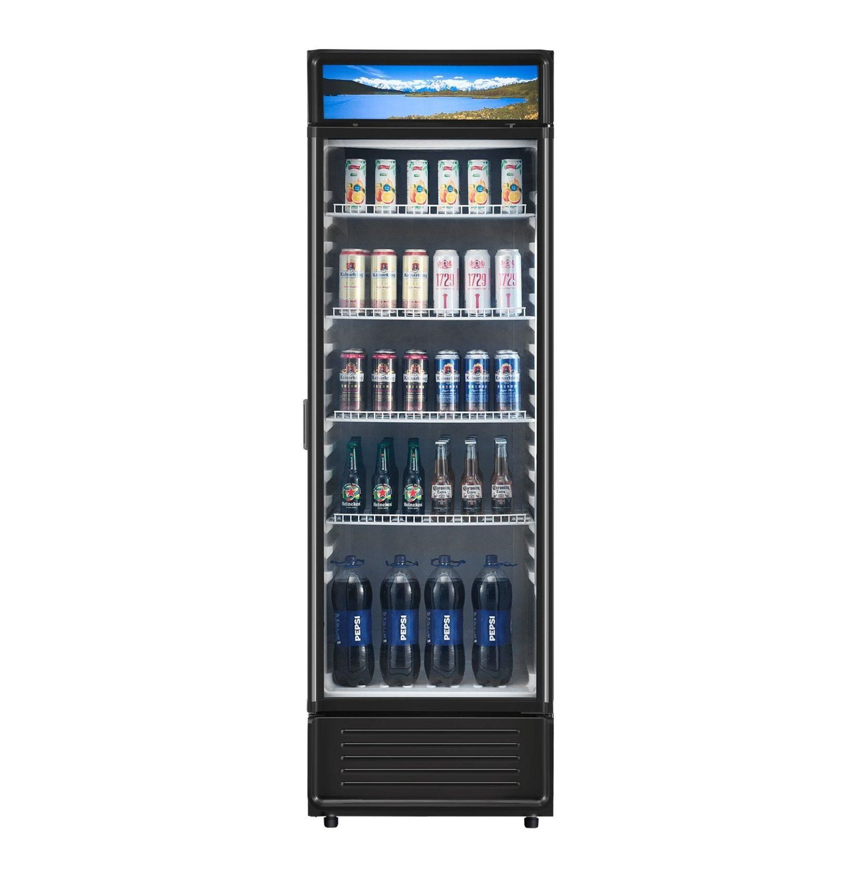 Commercial Refrigerator 13.3 cu ft Glass Door Merchandiser, Beverage Cooler Display Fridge, Adjustable Shelves, Frost-Free, LED Lighting
