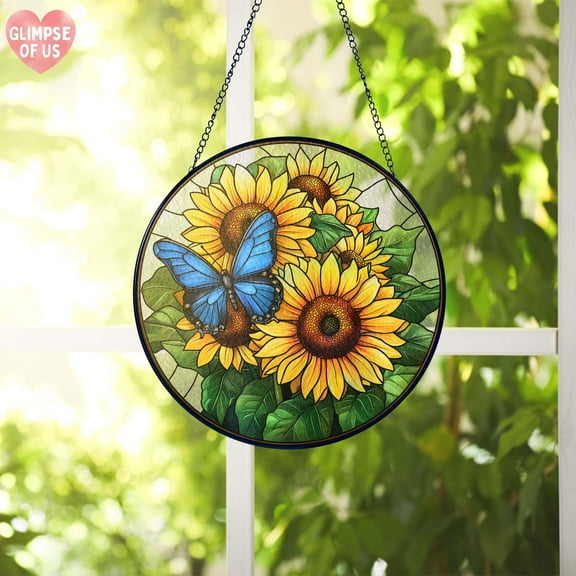 Sunflower Stained Glass Suncatcher, Sunflower Glass Window Hanging, Floral Mom Gift, Sunflower Sun Catcher Gift for Mom