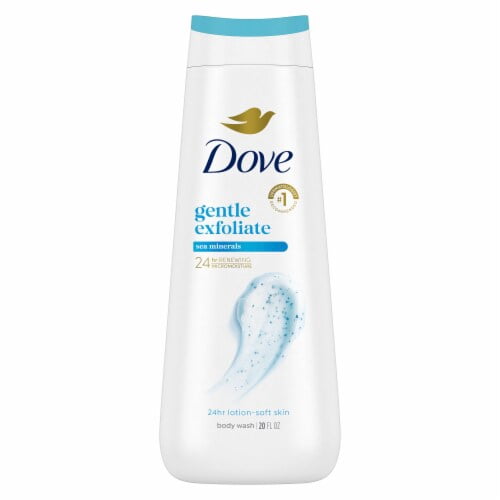 Dove Body Wash For 24hr Lotion-Soft Skin Gentle Exfoliate, Sea Minerals Moisturizing Skin Cleanser 20 fl oz - Pack of 2