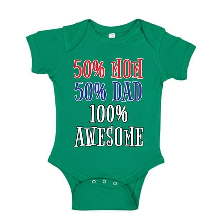 

Wild Bobby 50% Mom 50% Dad 100% Awesome Humor Baby Creeper Boys Girls Infant Bodysuit Kelly 18M