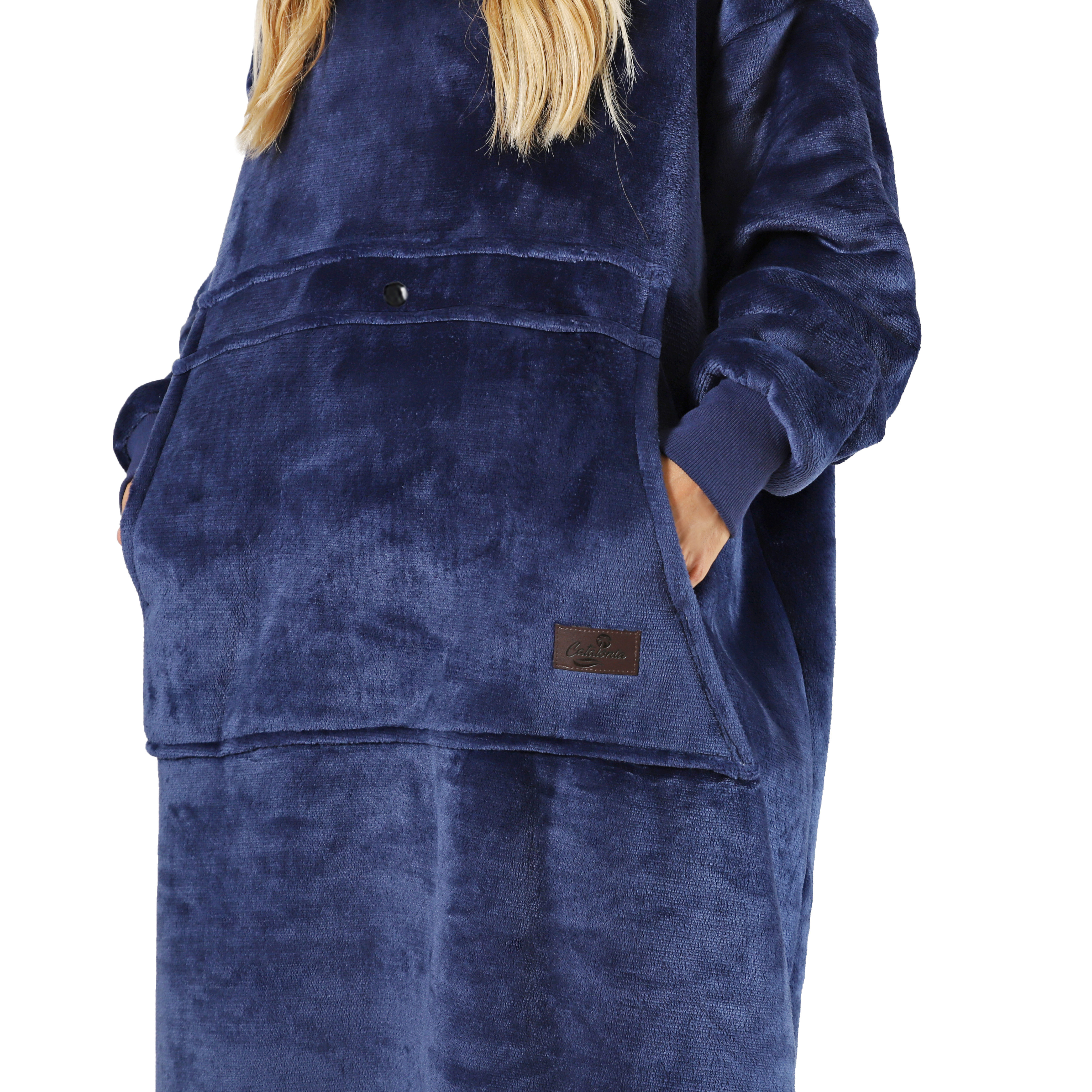 Tirrinia Extra long Oversized Hoodie Blanket Sweatshirt Comfortable Sherpa Giant Wearable Blankets Christmas Gifts for Adults Men Women Teenagers Wife Girlfriend Navy