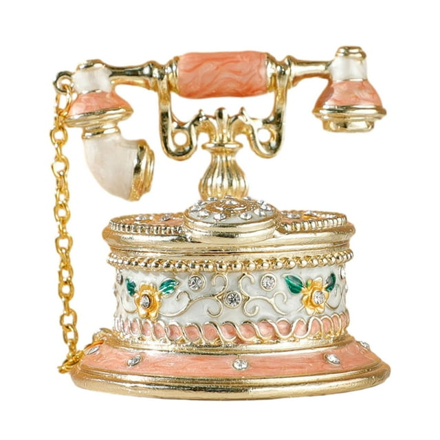 Caja de baratija para joyería, organizador de joyas, figura de teléfono, caja de coleccionista para decoración del hogar con anillos con bisagras, pen rosa