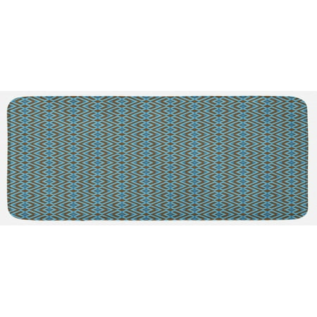 

Geometric Kitchen Mat Entwined Nested Vertical Square Pattern Chevron Abstract Art Print Plush Decorative Kitchen Mat with Non Slip Backing 47 X 19 Brown and Sky Blue by Ambesonne