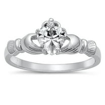 CHOOSE YOUR COLOR Clear CZ Claddagh Promise Heart Ring .925 Sterling Silver Band White Female Size 7