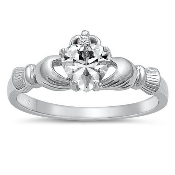 CHOOSE YOUR COLOR Clear CZ Claddagh Promise Heart Ring .925 Sterling Silver Band White Female Size 13