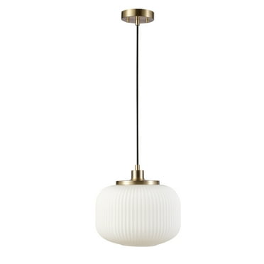 Novogratz x Globe Lily 1-Light Matte Brass Pendant Lighting with Frosted Ribbed Glass Shade