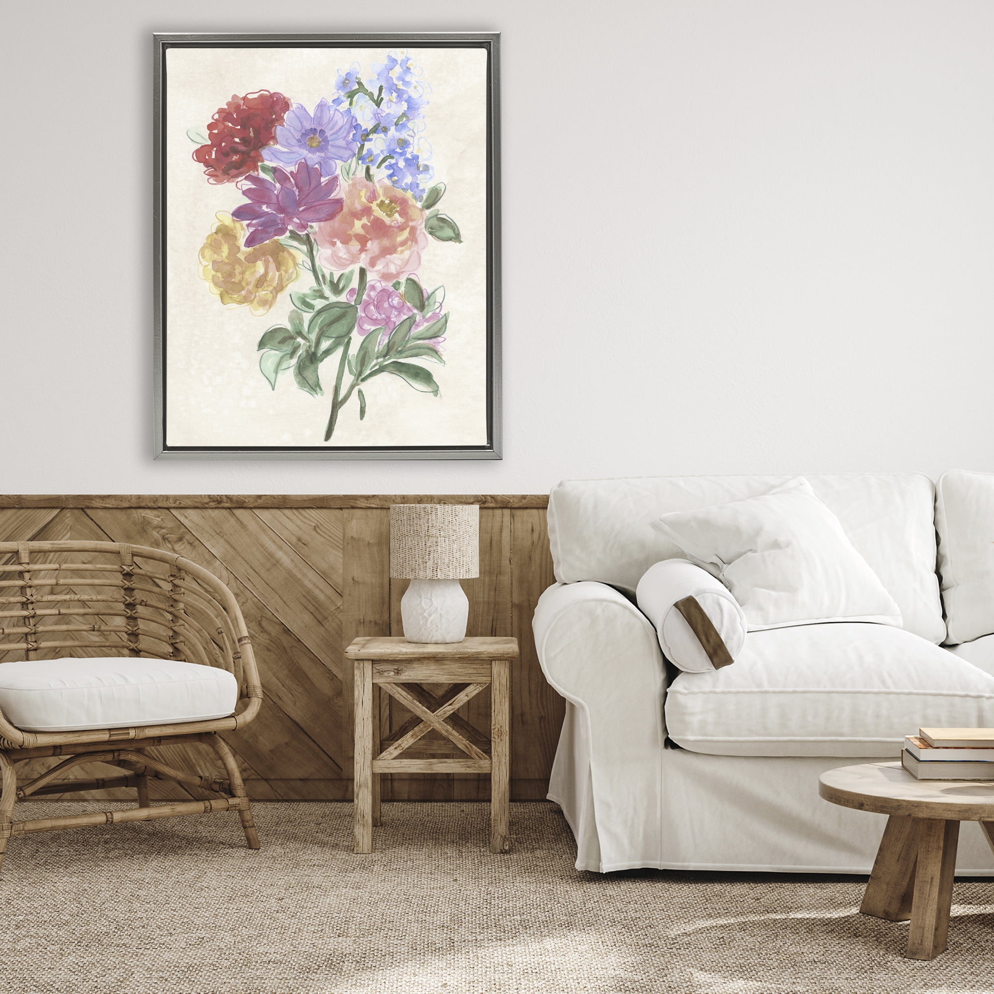 Stupell Industries Blooms On Parchment Gray Framed Floater Canvas Wall Art, design by June Erica Vess