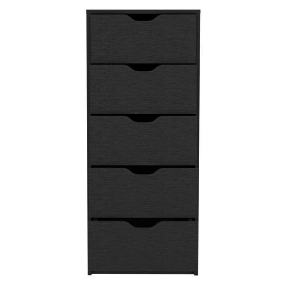 DEPOT E-SHOP Houma 5 Drawers Narrow Dresser, Slim Storage Chest of Drawers, Black