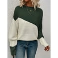 thumbnail image 6 of Women'S Casual Color Block Sweater Crewneck Long Sleeve Ribbed Knit Pullover Top Army Green XL, 6 of 8