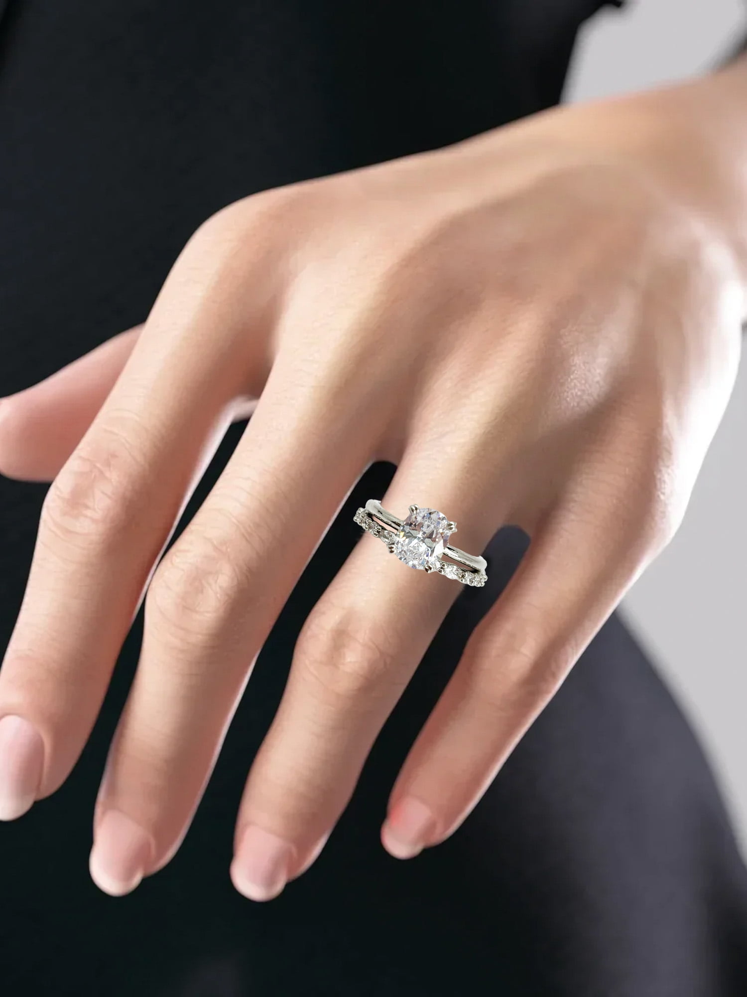Believe by Brilliance Women's size 10 Fine Silver Plate AAA Cubic Zirconia Oval Ring Set