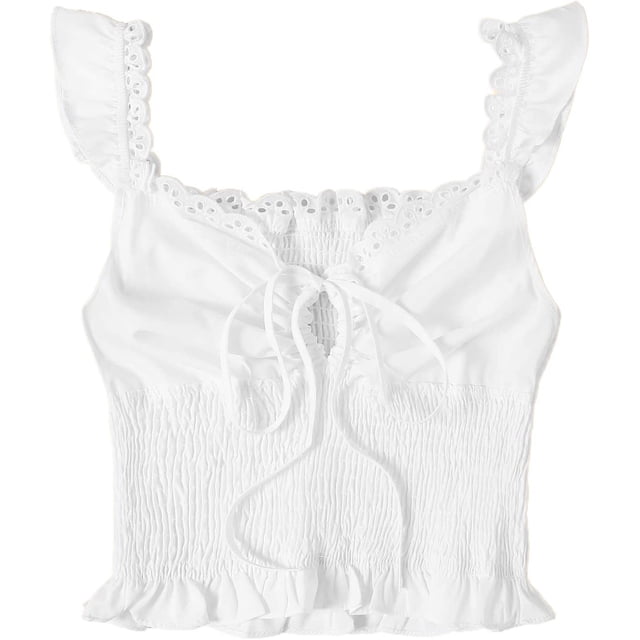 Blusa de verano sin mangas con volantes y tirantes en el cuello para mujer Blanco XL Blanco XL Xishao ropa