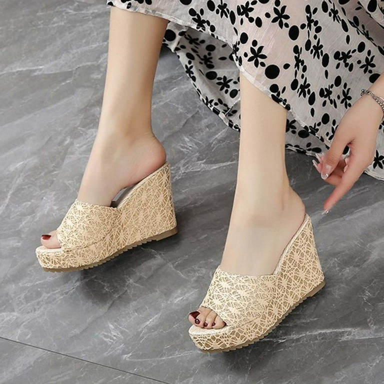 Quaouag Women's Open-Toe Wedge Sandals – Slip-On Platform Summer