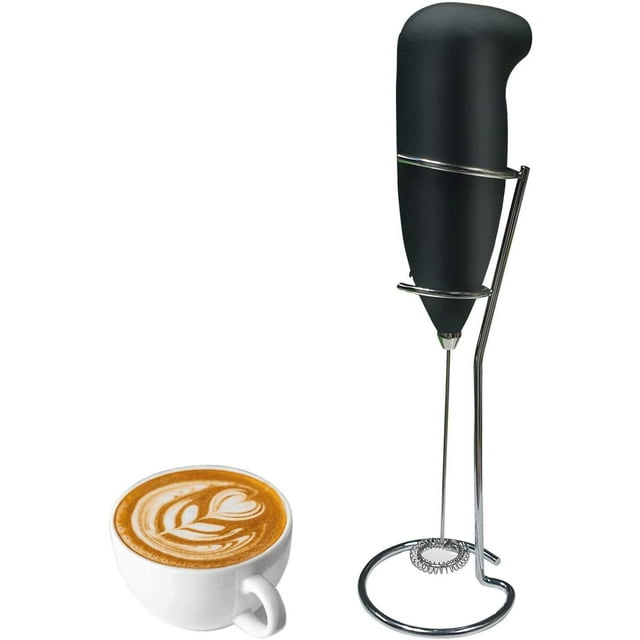 Milk Frother Handheld Foam Maker for Lattes - Whisk Drink Mixer for Bulletproof Coffee, Electric Whisk for Cappuccino, Frappe, Hot Chocolate (Black)