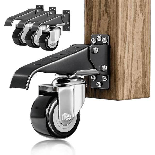 LLMRR Workbench Casters Kit, 4 PCS Heavy Duty Casters with Brake, with Lifting and Lowering Function, Quick Release Stepdown Caster for Workbenches, Machinery and Tables, Load 660LBS, Black