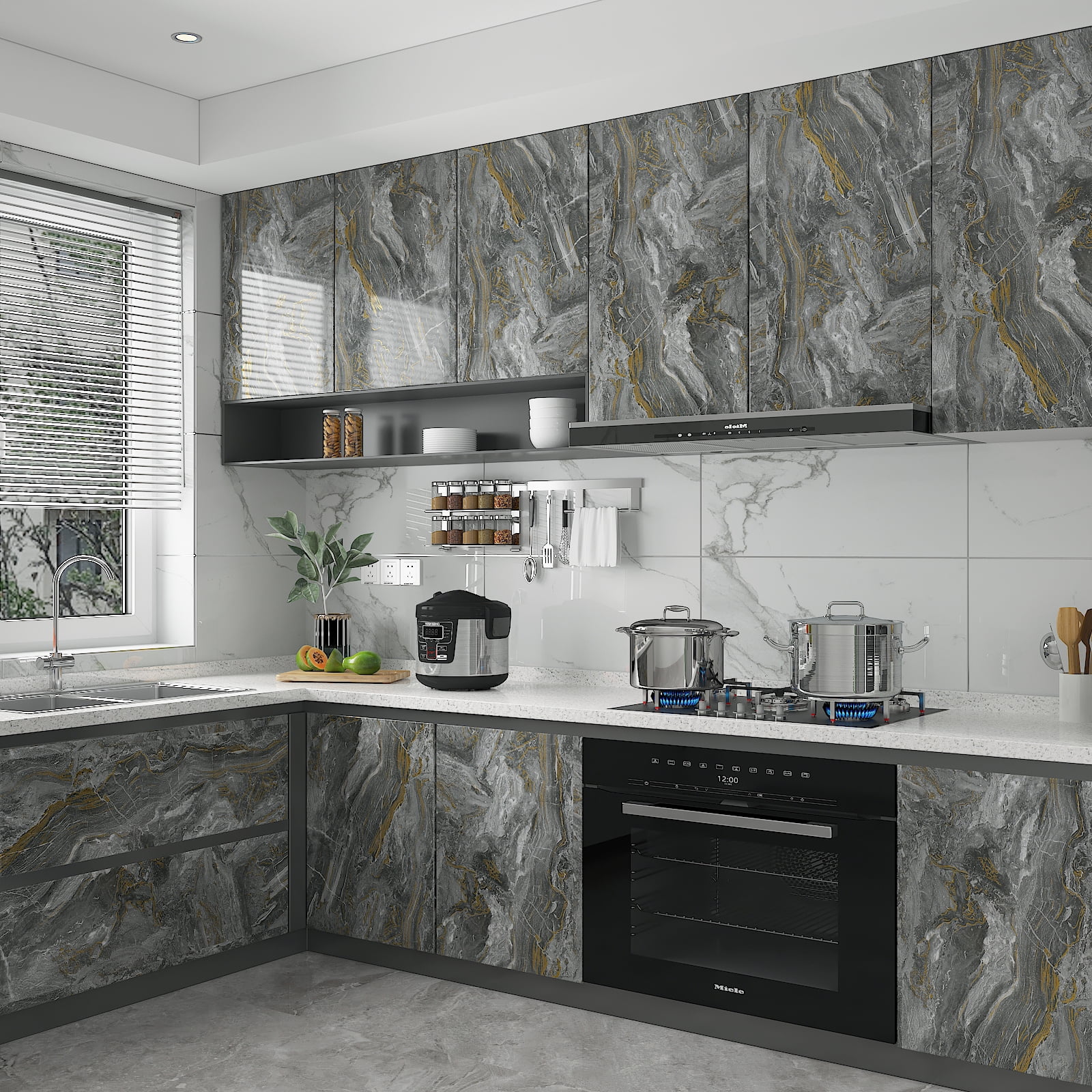 CHIHUT Dark Grey Marble Peel and Stick Countertops Contact Paper 17.7"x236" Waterproof Peel and Stick Marble Wallpaper for Kitchen Counter Tops Self Adhesive Marble Contact Paper for Cabinets Liners