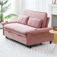 thumbnail image 6 of Miniyam 66" Pink Multi-Functional Sofa Bed, Couch for Living Rooms, 2 Seats Sofa with Adjustable Armrests & Backrests, 6 of 13
