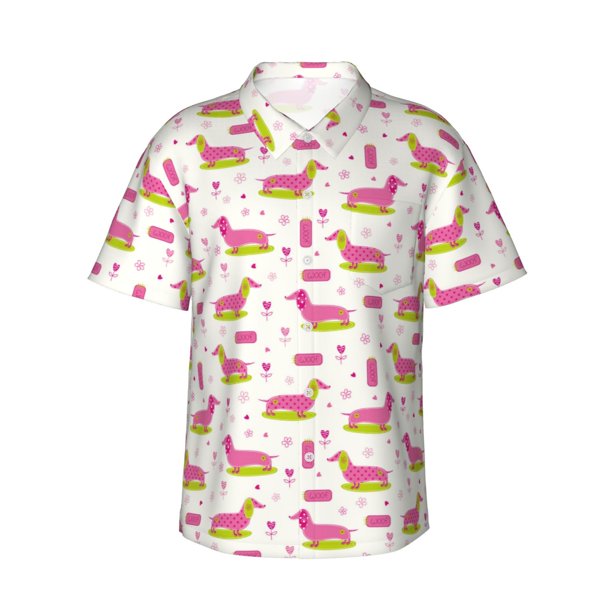 Fotbe Dachshund Dog Puppy Camisa Hawaiana para Hombre Unisex – Camisa Casual de Verano con Botones de Manga Corta de Algodón y Lino,Medium
