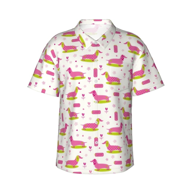 Fotbe Dachshund Dog Puppy Camisa Hawaiana para Hombre Unisex – Camisa Casual de Verano con Botones de Manga Corta de Algodón y Lino,XX-Large
