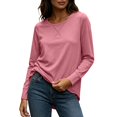 thumbnail image 3 of Otvok Women Loose Casual T‑Shirt, Crew Neck Long Sleeve Stitch‑Detail Pullover Tops, 3 of 7