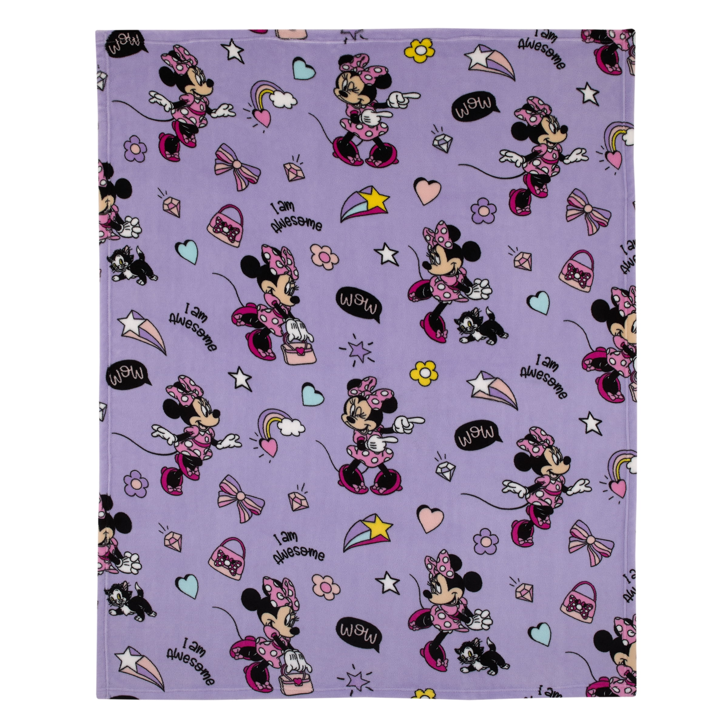 Disney Minnie Mouse I Am Awesome Plush Toddler Blanket, Lavender, Pink, Preschool Girl