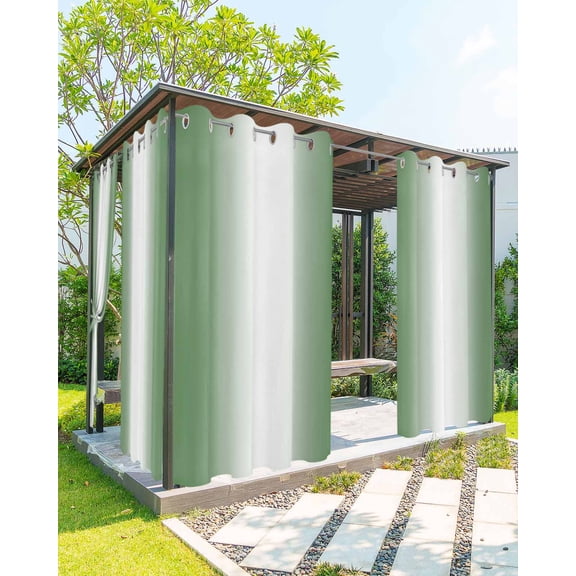 Outdoor Curtains for Patio Abstract Ombre Sage Green and White Gradient Waterproof Privacy Outside Curtains with 2 Tiebacks Grommet Top Pergola Curtains for Porch Cabana Gazebo 1 Panel, 54x84 inch