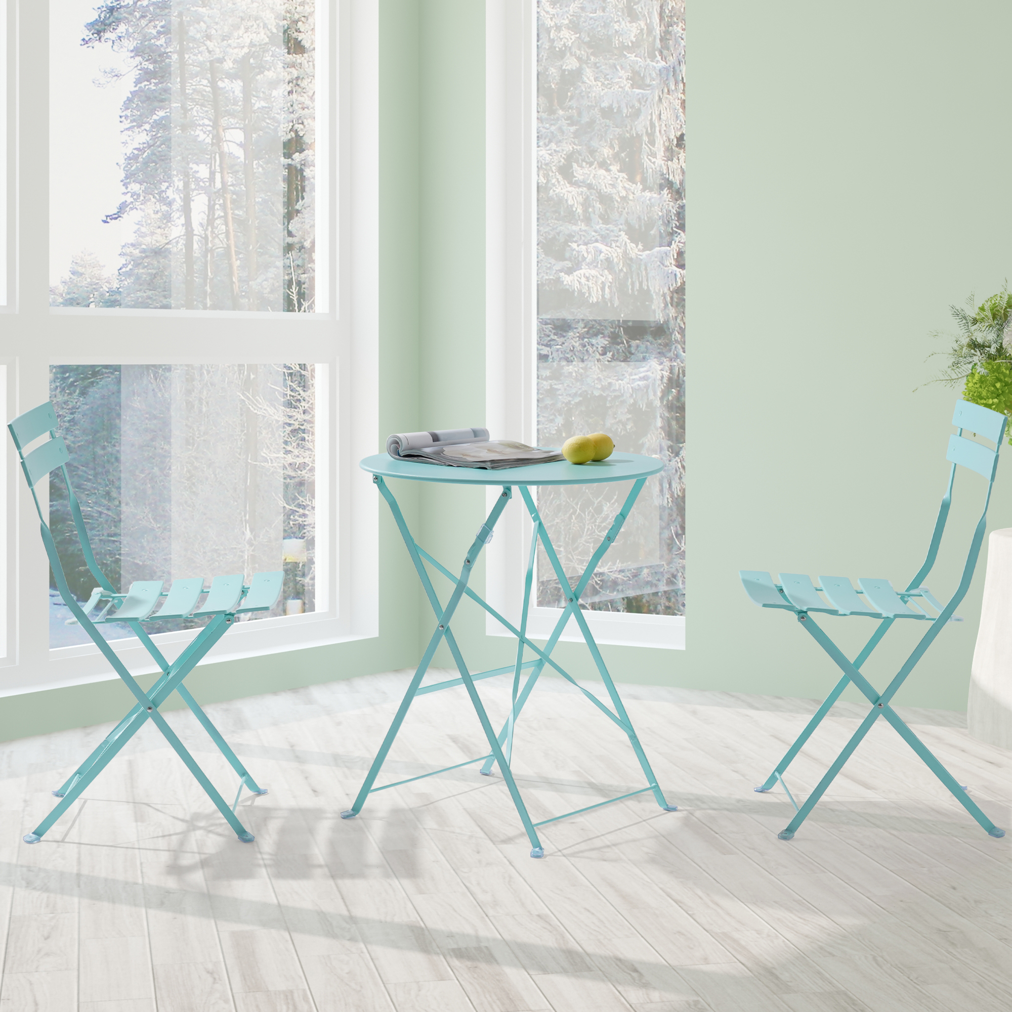 ACEGOSES 3 Pces Patio Folding Chairs with a Steel Frame Table for Garden, Deck and Yards, Misty green - image 1 of 7