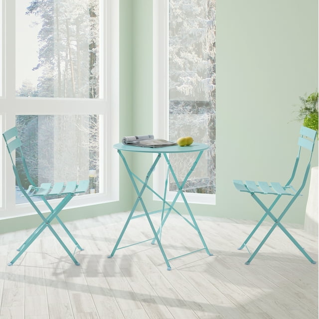 ACEGOSES 3 Pces Patio Folding Chairs with a Steel Frame Table for Garden, Deck and Yards, Misty green