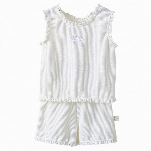TOWED22 Toddler Girl Baby 2 Piece Cute Summer Sets Sleeveless Tank Top and Shorts Sweet Outfits Cotton Tee Clothing with Pockets(White,18-24 M)