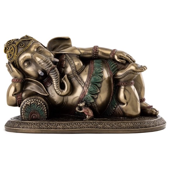 Top Collection Reclining Ganesh Statue - Young Ganesha Lord of Success Hindu God Sculpture in Premium Cold Cast Bronze - 7.75-Inch Long Collectible New Age Destroyer of Evil Figurine