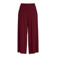 thumbnail image 5 of Womens Trendy High Waisted Wide Leg Capri Pants Flowy Elastic Waist Gaucho Trousers with Pockets Casual Lounge Vacation Pants Wine, 5 of 7