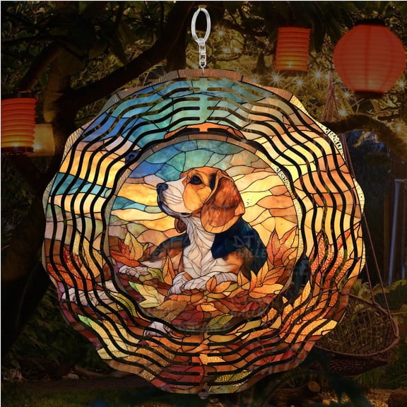Rustic Beagle Dog 3D Wind Spinner Kinetic Garden Decor Outdoor Hanging Yard Art