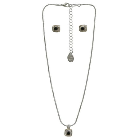 Time and Tru Women's Black Square Pendant Necklace and Earring Set
