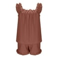thumbnail image 5 of Womens Shorts Sets Pajama 2 Piece Outfits Sleeveless Plus Size Ruffle Crop Top Casual Shorts Summer Outfits Women Brown XL, 5 of 6